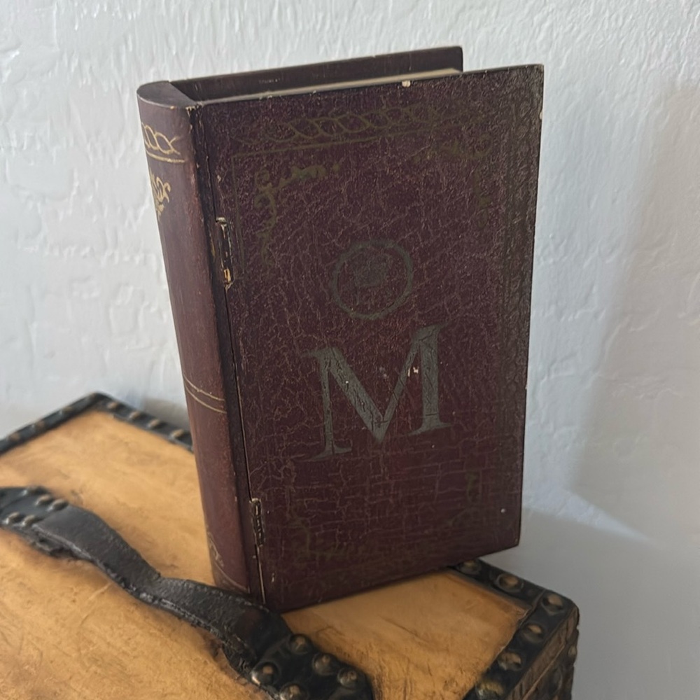 Secret wooden book with “M” Initials